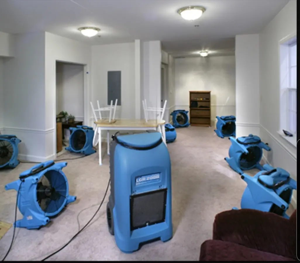 Air movers and dehumidifier setup for Water Extraction & Removal in Inverness